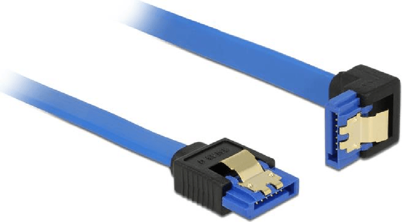 Delock-Cavo-SATA-6-Gb-s-femmina-dritto--SATA-femmina-angolato-inferiore-a-10-cm-blu-con-clip-dorate--85088-