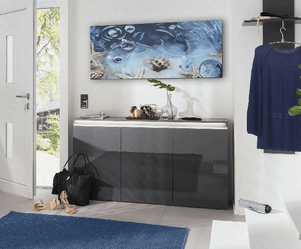 Dmora Credenza Dlun, Madia da cucina a 3 ante, Buffet da soggiorno, 100% Made in Italy, cm 150x40h81