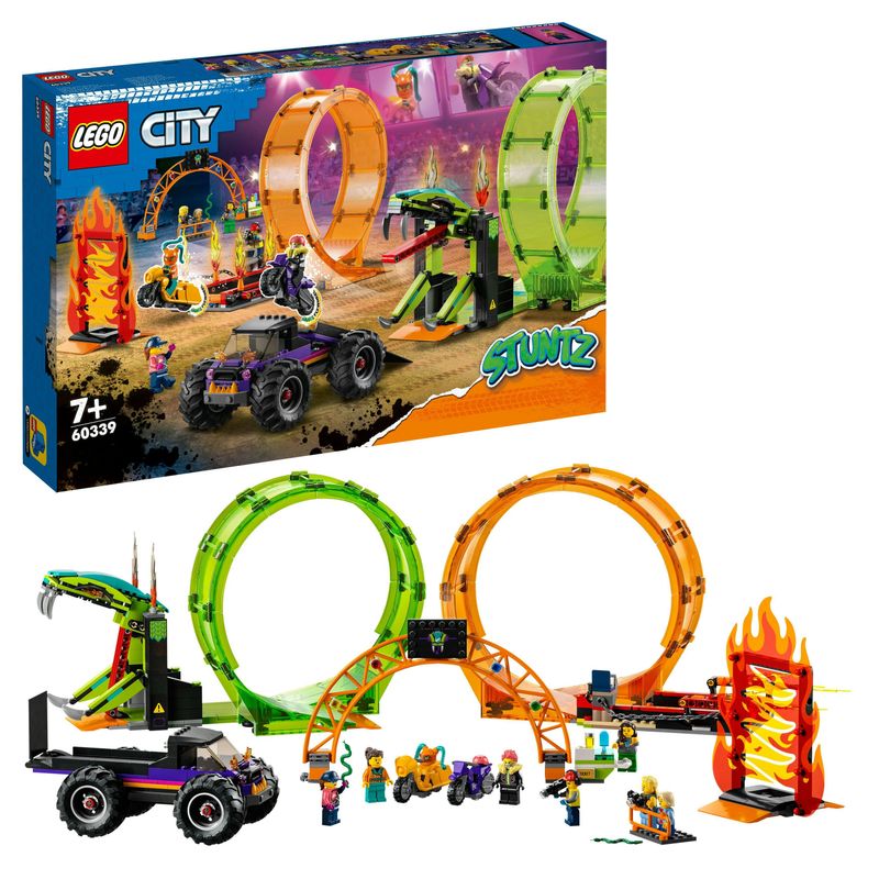 LEGO-City-Stuntz-60339-Arena-delle-Acrobazie-Monster-Truck-Moto-Giocattolo-con-Minifigure-Giochi-per-Bambini-dai-7-Anni