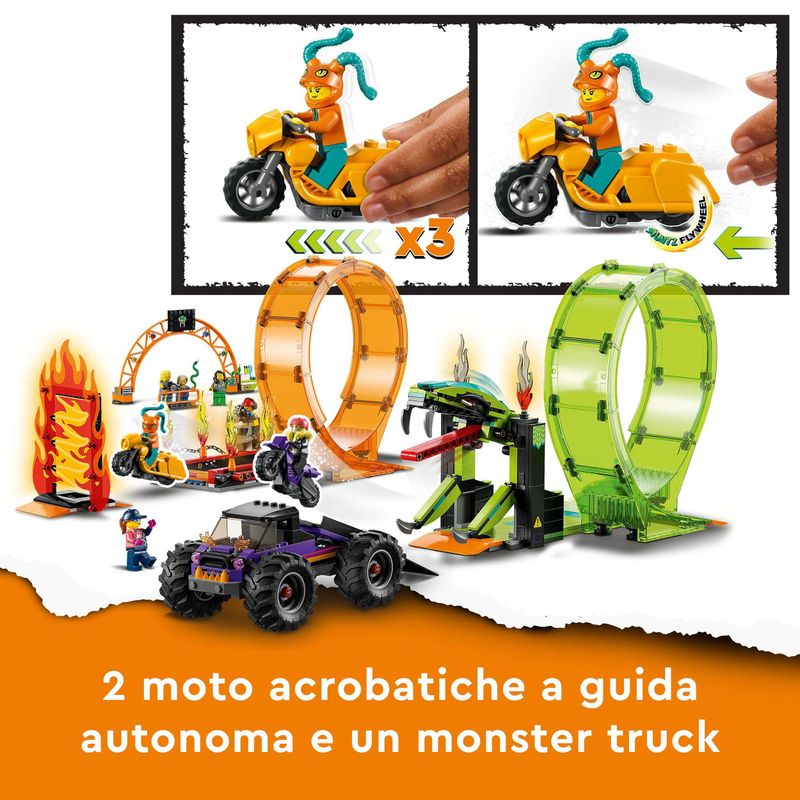 LEGO-City-Stuntz-60339-Arena-delle-Acrobazie-Monster-Truck-Moto-Giocattolo-con-Minifigure-Giochi-per-Bambini-dai-7-Anni