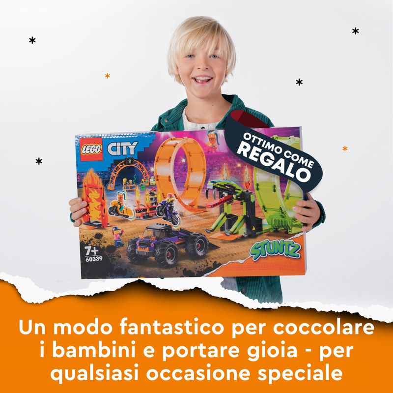 LEGO-City-Stuntz-60339-Arena-delle-Acrobazie-Monster-Truck-Moto-Giocattolo-con-Minifigure-Giochi-per-Bambini-dai-7-Anni