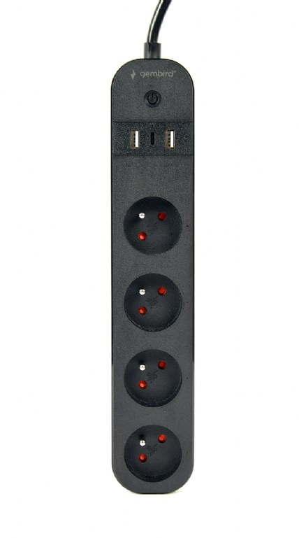 Gembird TSL-PS-F4U-01 Presa elettrica intelligente 4 presa(e) AC Tipo F 1,5 m 3 3680 W Nero