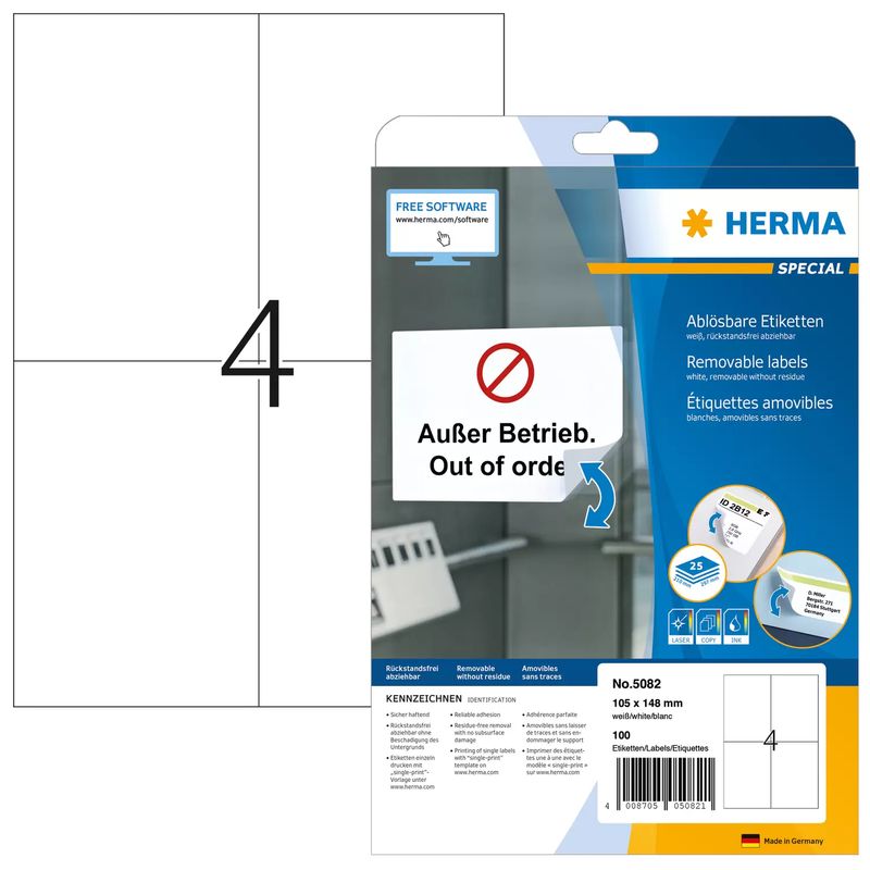 HERMA-5082-etichetta-autoadesiva-Rettangolo-Rimovibile-Bianco-100-pezzo-i-