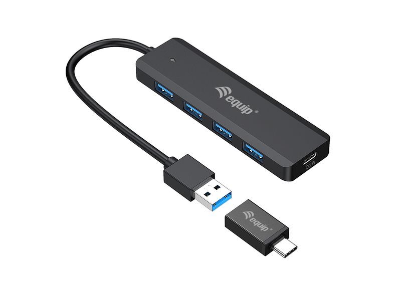 Equip-128959-hub-di-interfaccia-USB-3.2-Gen-1-3.1-Gen-1-Type-A-5000-Mbit-s-Nero--4-Port-Usb-3.2-Gen-1-Hub-With---Usb-C-A