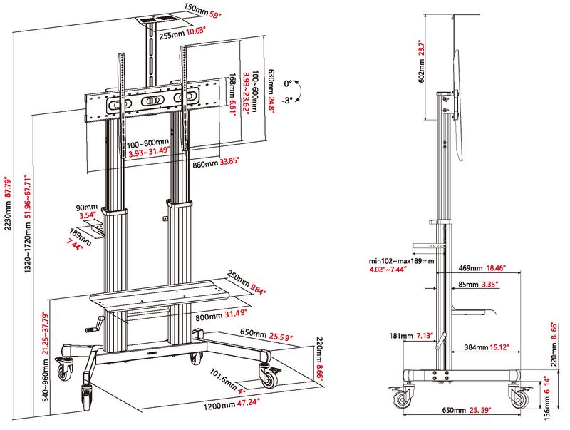 Vision-VFM-F27-Supporto-TV-a-parete-254-m-100-Nero--Vision-X-Series-VFM-F27---Carrello---regolabile-in-altezza---per-dis
