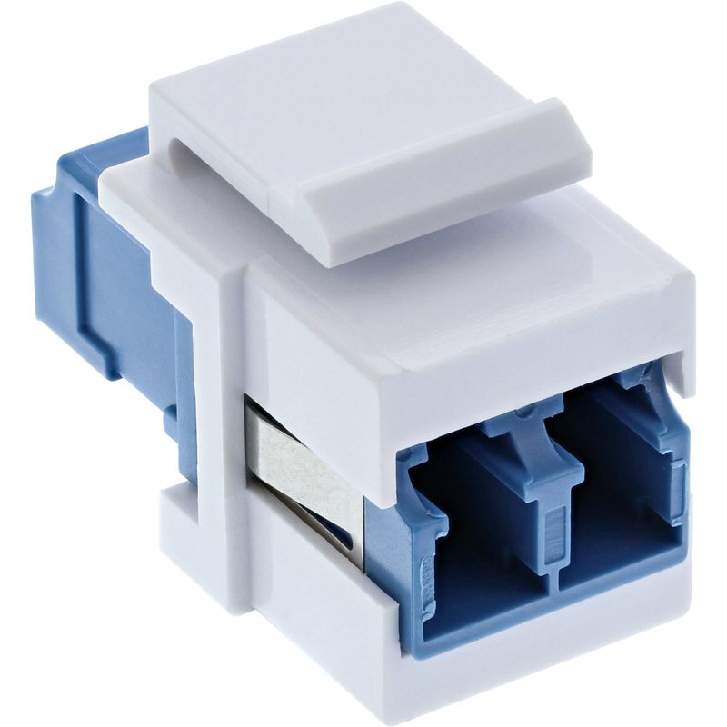Accoppiatore-keystone-snap-in-per-fibra-ottica-bianco---duplex-LC-LC---SM---blu---guaina-in-ceramica