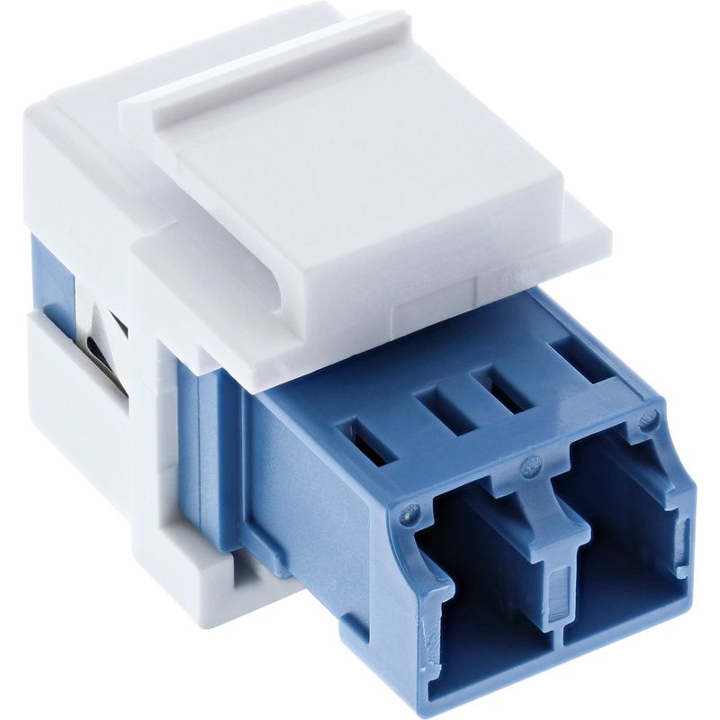 Accoppiatore-keystone-snap-in-per-fibra-ottica-bianco---duplex-LC-LC---SM---blu---guaina-in-ceramica