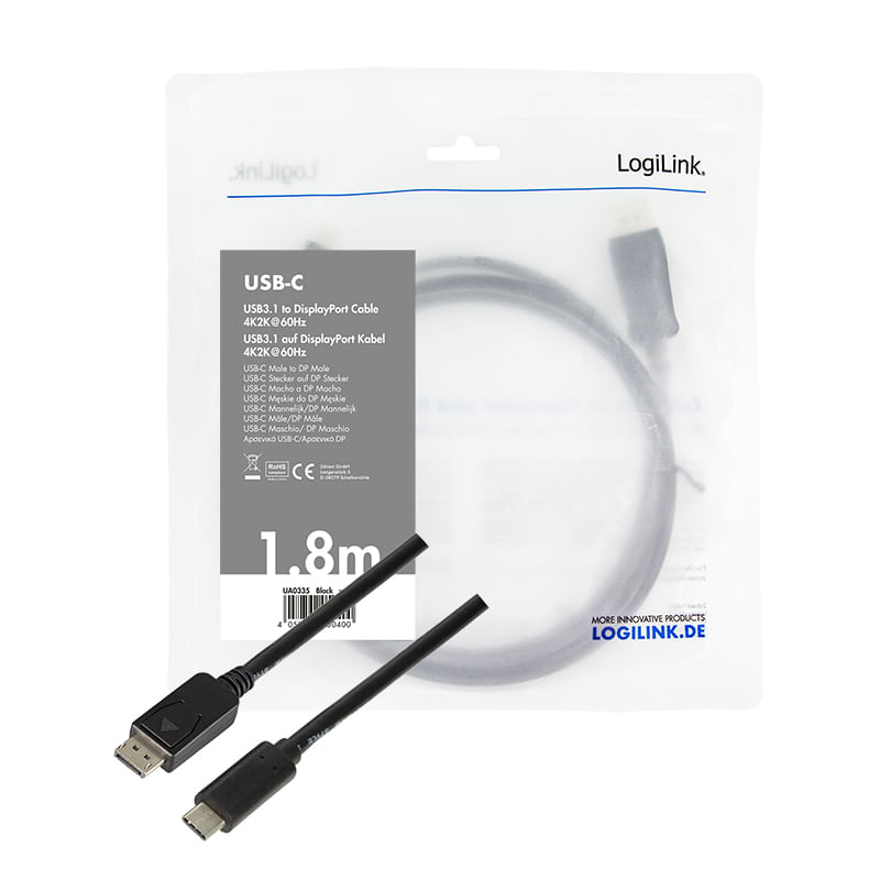 LogiLink-USB-C---Cavo-di-collegamento-DisplayPort-18-m-spina-USB-C-3.1-nera---Spina-DisplayPort-1.2-risoluzione---1-pezz