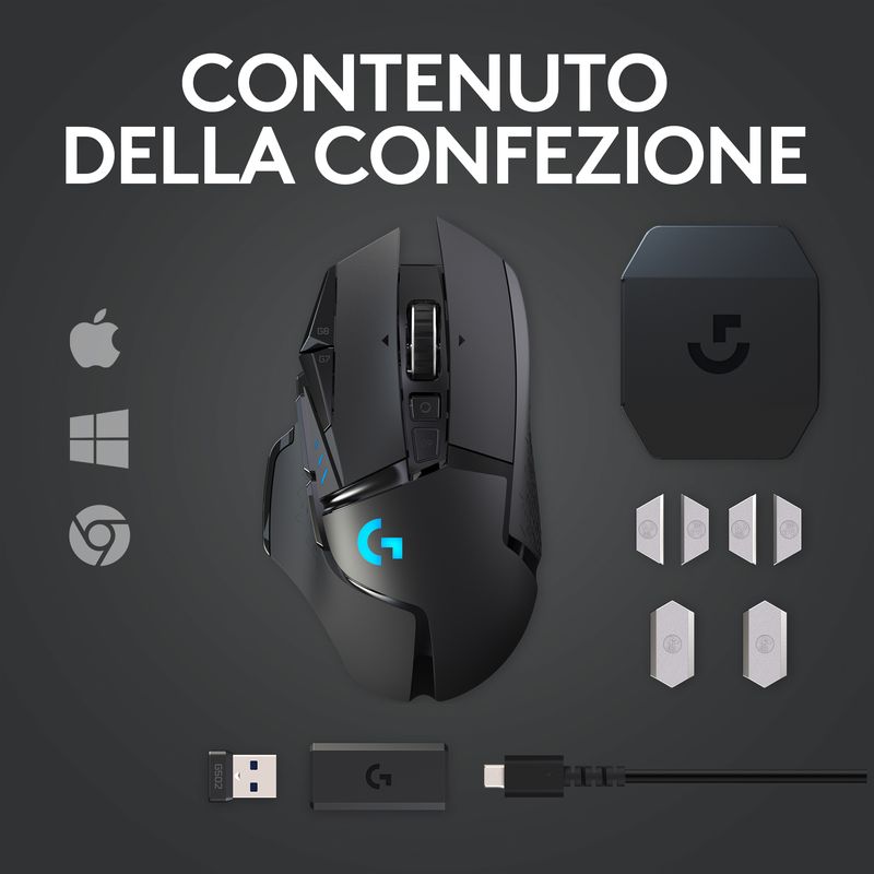 Logitech-G502-Mouse-Gaming-Wireless-LIGHTSPEED-Sensore-HERO-16K-16000-DPI-RGB-Design-Leggero-11-Pulsanti-Programmabili-Memoria-Integrata-Compatibile-PC-Mac-Laptop-Nero