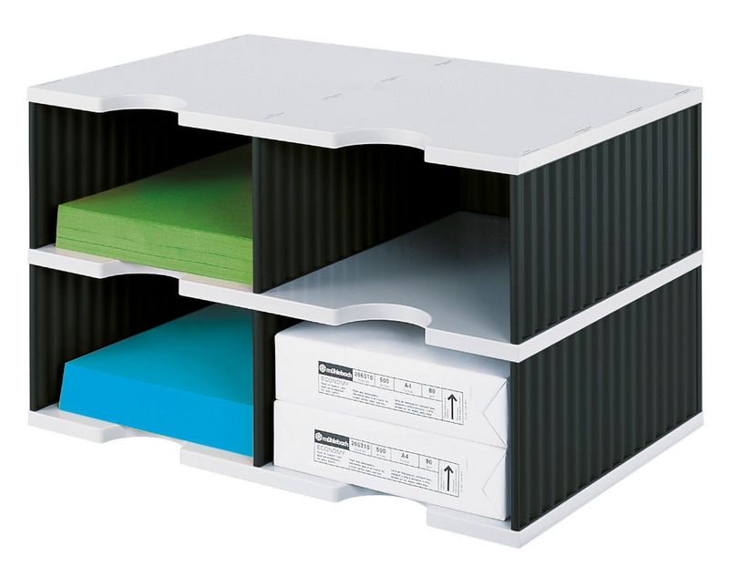 Stazione-di-smistamento-Styro-unita-base-Jumbo-Duo-4f.nero-misura-DIN-C4-4-volte-grigio