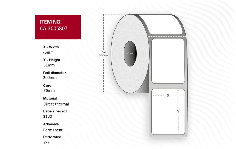 Capture CA-3005807 etichetta per stampante (Label 76 x 51mm core 76mm - Direct Thermal Uncoated - Permanent Perforated 3