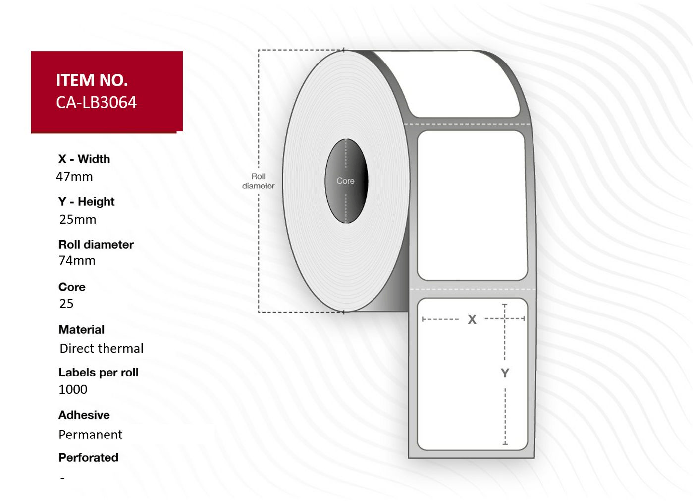 Capture-CA-LB3064-etichetta-per-stampante-Bianco--Label-47x25-Core-25---Diameter-74-mm.-Thermal---print.-Uncoated.-Perma