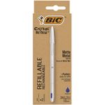 BIC Cristal Re'New, Penna Ricaricabile Blu a Sfera, Fusto in Metallo (Punta 1mm), Confezione 1 Penna + 2 Ricariche