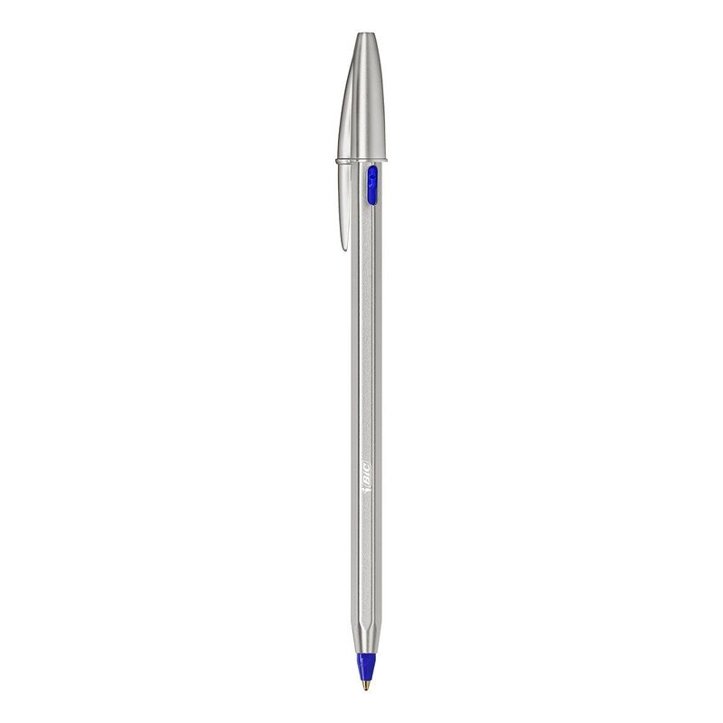 BIC-Cristal-Re-New-Penna-Ricaricabile-Blu-a-Sfera-Fusto-in-Metallo--Punta-1mm--Confezione-1-Penna---2-Ricariche