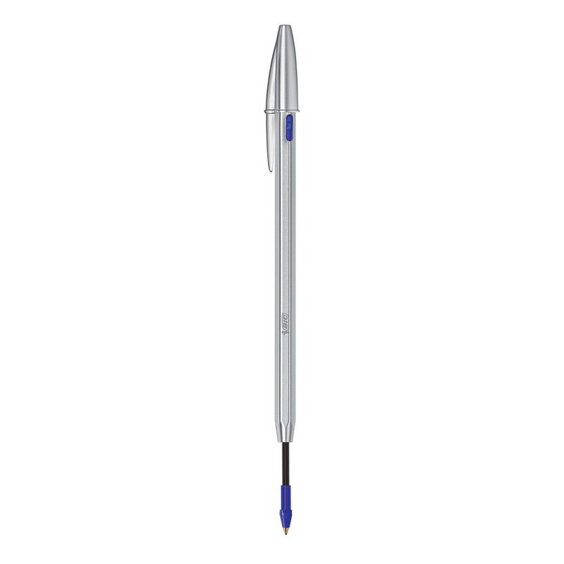 BIC-Cristal-Re-New-Penna-Ricaricabile-Blu-a-Sfera-Fusto-in-Metallo--Punta-1mm--Confezione-1-Penna---2-Ricariche