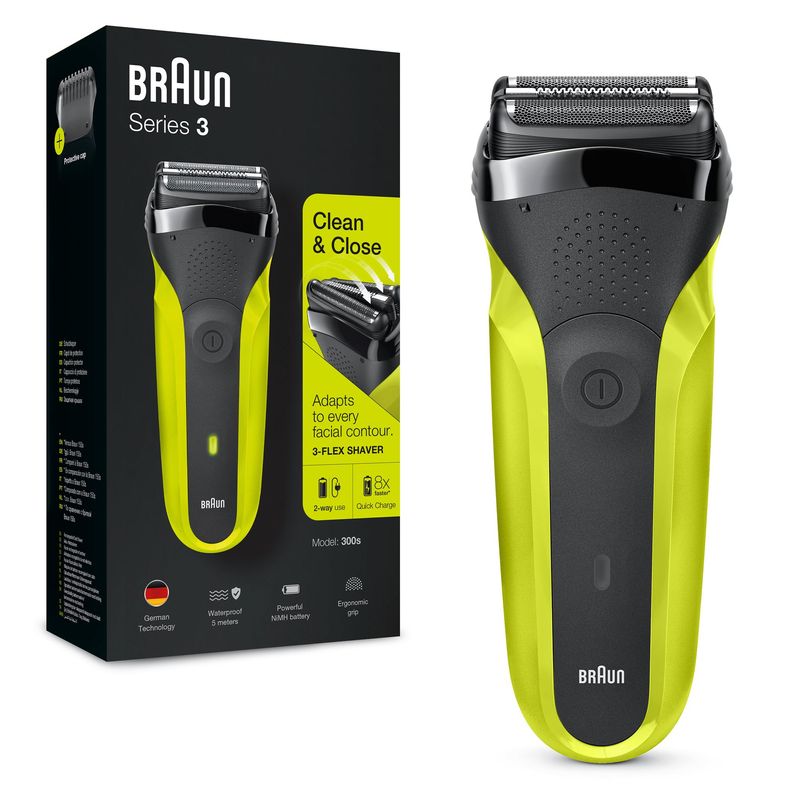 Braun-Series-3-300-Rasoio-Elettrico-Barba-Nero-Verde-Elettrico