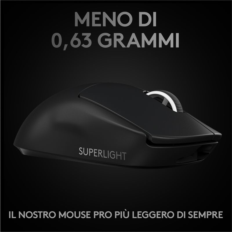 Logitech-G-PRO-X-SUPERLIGHT-Mouse-Gaming-Wireless-Leggero-63-g-Sensore-HERO-25K-25.600-DPI-5-Tasti-Programmabili-Lunga-Autonomia-Memoria-Integrata-per-eSport-Compatibile-con-PC-e-Mac.-Nero