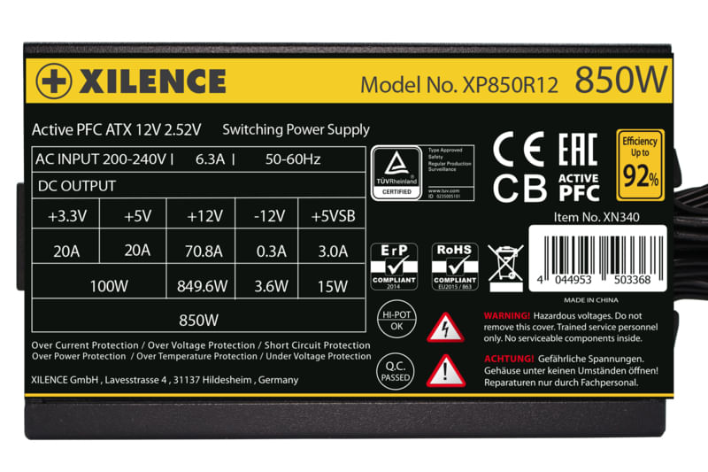 Xilence-Performance-A--XN340-|-XP850R12-alimentatore-per-computer-850-W-20-4-pin-ATX-ATX-Nero