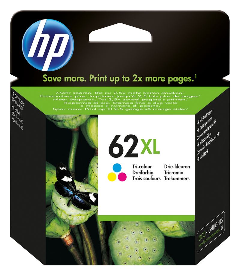 HP-62XL-Tri-color-Ink-Cartridge-cartuccia-d-inchiostro-Originale-Resa-elevata--XL--Ciano-Magenta-Giallo