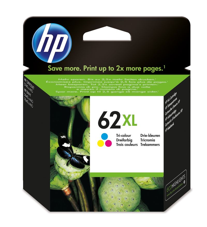 HP-62XL-Tri-color-Ink-Cartridge-cartuccia-d-inchiostro-Originale-Resa-elevata--XL--Ciano-Magenta-Giallo