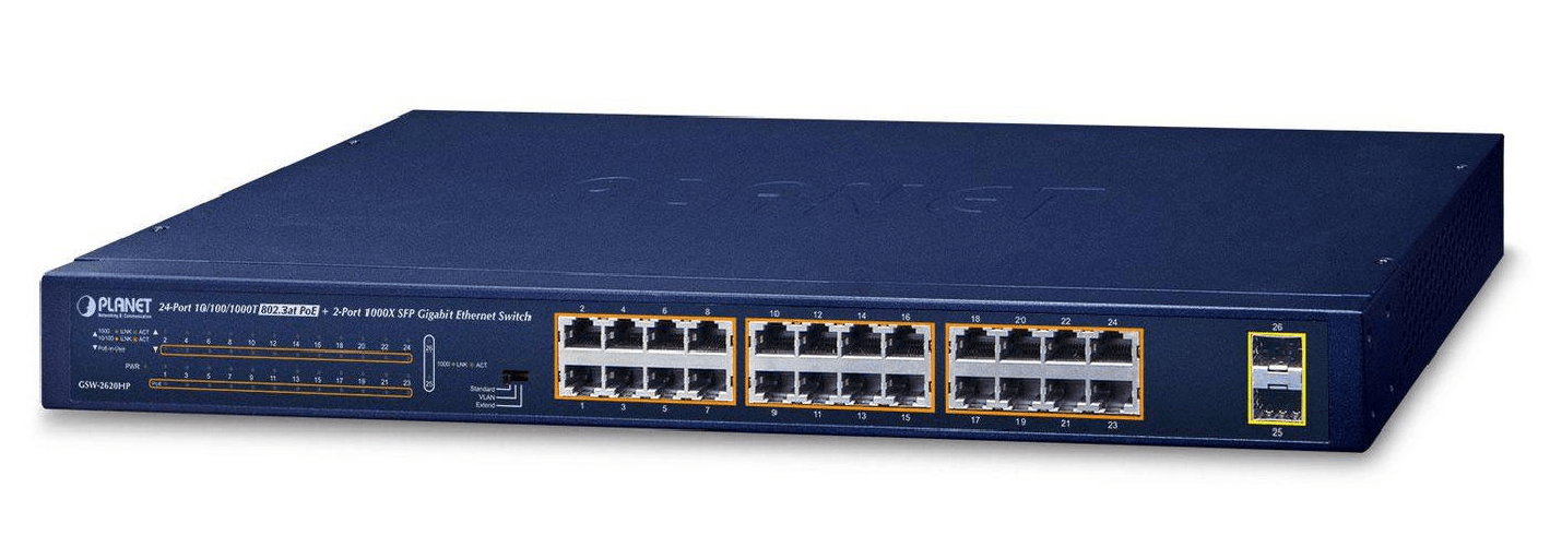PLANET GSW-2620HP switch di rete Non gestito 10G Ethernet 100/1000/10000 Supporto Power over Ethernet PoE 1U Blu (19 24-