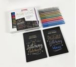 Alpino-Color-Experience-Kit-Iniziazione-Lettering-con-12-pennarelli-metallici-a-doppia-punta-punta-fine-e-punta-a-pennello---1-blocco-di-carta-nera-per-lettere-speciali---1-guida-con-20-motivi---colori-assortiti