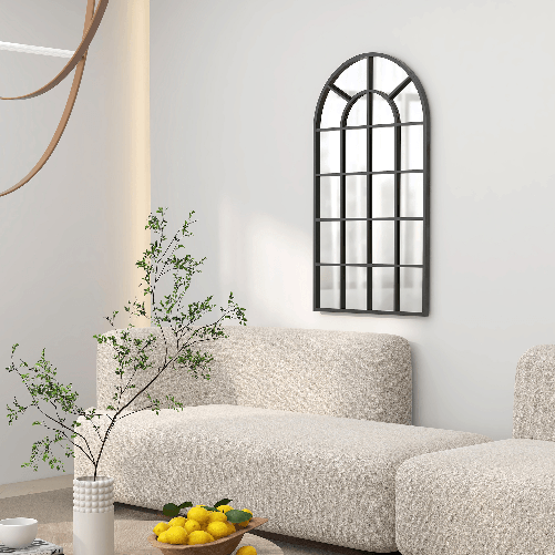 HOMCOM-Specchio-ad-Arco-per-Casa-e-Ufficio-con-Montaggio-a-Parete-in-Vetro-e-Metallo-62x2-5x110-cm-Nero
