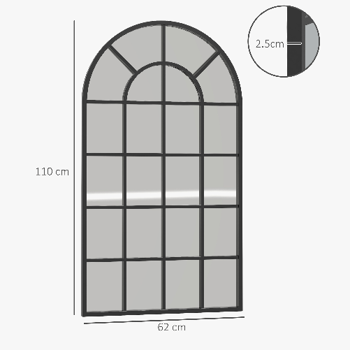 HOMCOM-Specchio-ad-Arco-per-Casa-e-Ufficio-con-Montaggio-a-Parete-in-Vetro-e-Metallo-62x2-5x110-cm-Nero