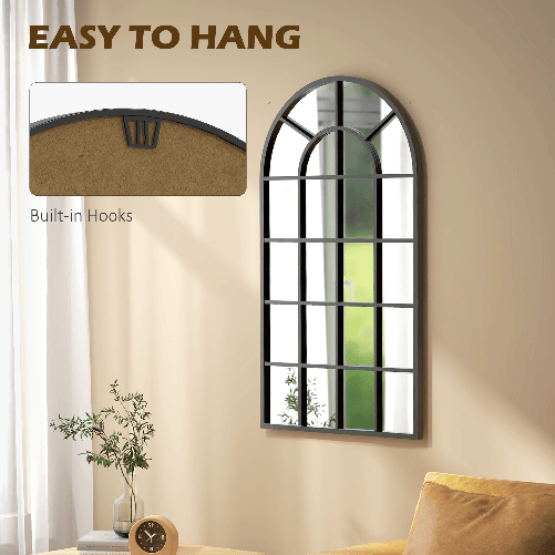HOMCOM-Specchio-ad-Arco-per-Casa-e-Ufficio-con-Montaggio-a-Parete-in-Vetro-e-Metallo-62x2-5x110-cm-Nero