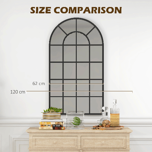 HOMCOM-Specchio-ad-Arco-per-Casa-e-Ufficio-con-Montaggio-a-Parete-in-Vetro-e-Metallo-62x2-5x110-cm-Nero