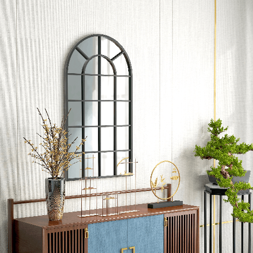 HOMCOM-Specchio-ad-Arco-per-Casa-e-Ufficio-con-Montaggio-a-Parete-in-Vetro-e-Metallo-62x2-5x110-cm-Nero