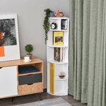 HOMCOM-Scaffale-Angolare-da-Parete-in-Legno-Bianco-Mobile-Libreria-con-5-Ripiani-e-Armadietto-Giallo-Design-Moderno-29-8x29-9x147cm