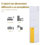 HOMCOM-Scaffale-Angolare-da-Parete-in-Legno-Bianco-Mobile-Libreria-con-5-Ripiani-e-Armadietto-Giallo-Design-Moderno-29-8x29-9x147cm