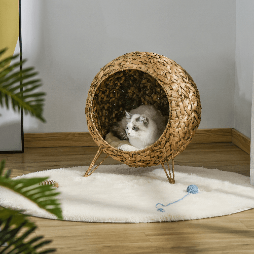 PawHut-Cesta-per-Gatti-Adulti-Fino-a-5kg-Cuccia-per-Gatti-in-Rattan-Sintetico-Marrone--52x58cm