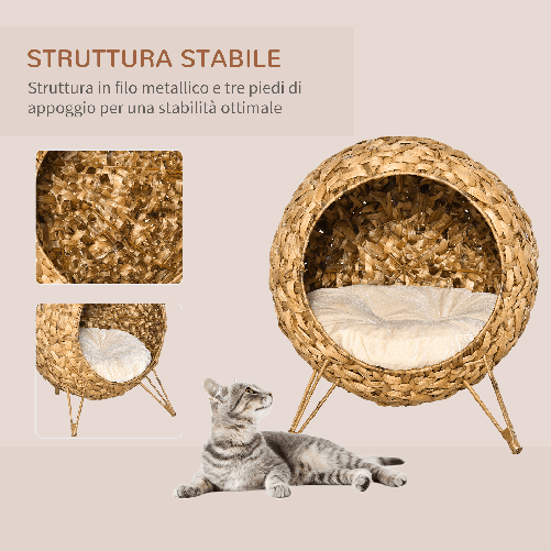PawHut-Cesta-per-Gatti-Adulti-Fino-a-5kg-Cuccia-per-Gatti-in-Rattan-Sintetico-Marrone--52x58cm