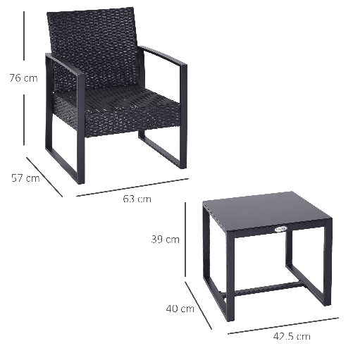 Outsunny-Set-da-Balcone-Tavolino-e-2-Sedie-da-Esterno-in-Rattan-con-Cuscini-Nero