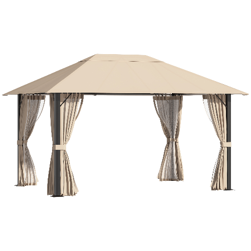 Outsunny-Gazebo-da-Giardino-4x3m-in-Alluminio-e-Acciaio-con-Zanzariera-e-4-Tende-in-Poliestere-Marrone