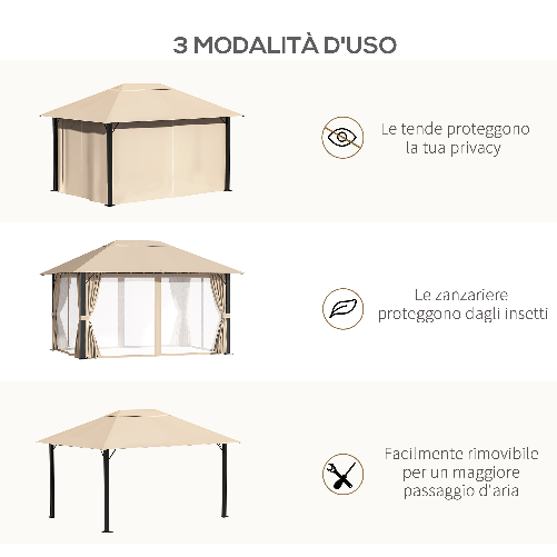 Outsunny-Gazebo-da-Giardino-4x3m-in-Alluminio-e-Acciaio-con-Zanzariera-e-4-Tende-in-Poliestere-Marrone