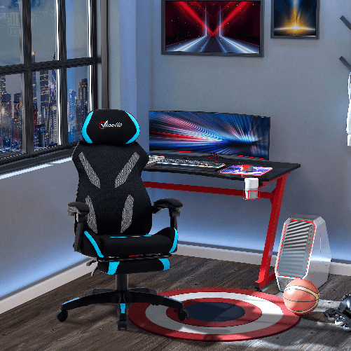 Vinsetto-Sedia-Gaming-con-Supporto-Lombare-e-Altezza-Regolabile-in-Tessuto---Nero