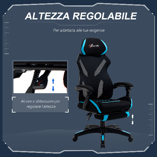 Vinsetto-Sedia-Gaming-con-Supporto-Lombare-e-Altezza-Regolabile-in-Tessuto---Nero