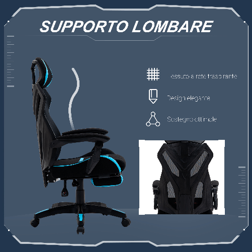 Vinsetto-Sedia-Gaming-con-Supporto-Lombare-e-Altezza-Regolabile-in-Tessuto---Nero