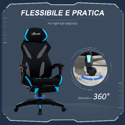 Vinsetto-Sedia-Gaming-con-Supporto-Lombare-e-Altezza-Regolabile-in-Tessuto---Nero