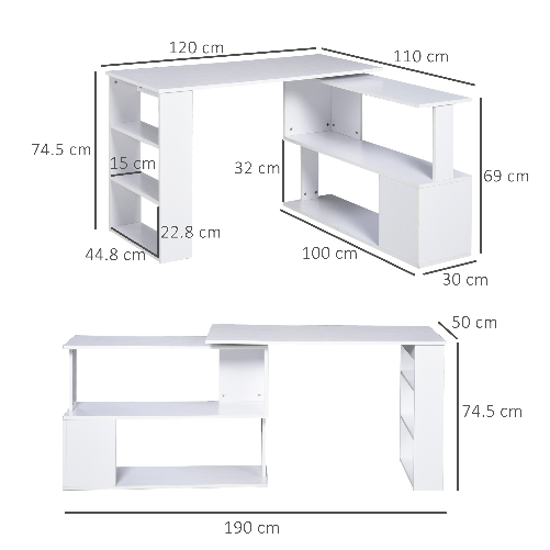 HOMCOM-Scrivania-ad-Angolo-con-5-Ripiani-120-x-100-x-74-5cm-Bianca