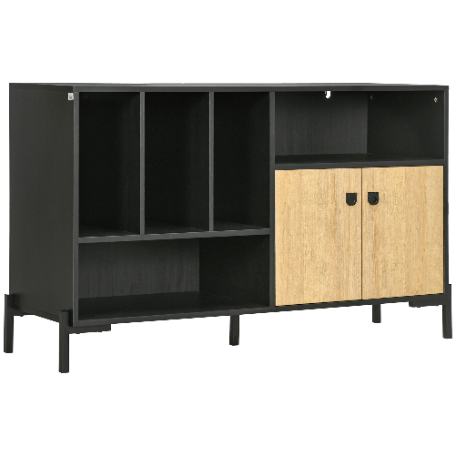 HOMCOM-Mobiletto-da-Salotto-a-Doppia-Anta-con-5-Ripiani-aperti-in-Truciolato-120x40x74cm