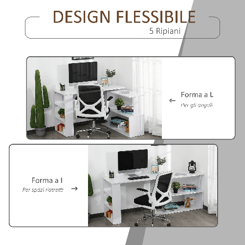 HOMCOM-Scrivania-ad-Angolo-con-5-Ripiani-120-x-100-x-74-5cm-Bianca