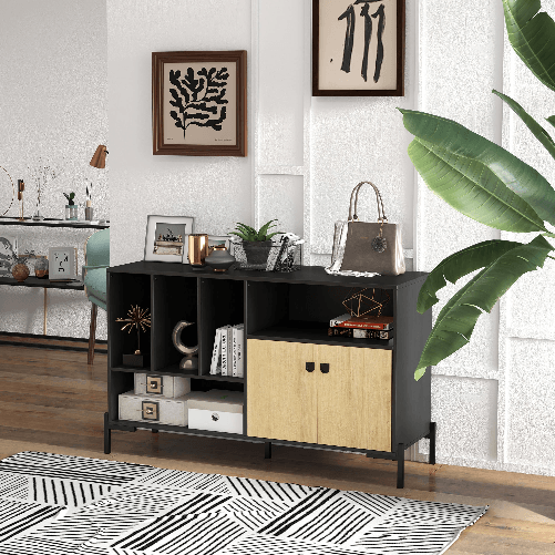 HOMCOM-Mobiletto-da-Salotto-a-Doppia-Anta-con-5-Ripiani-aperti-in-Truciolato-120x40x74cm