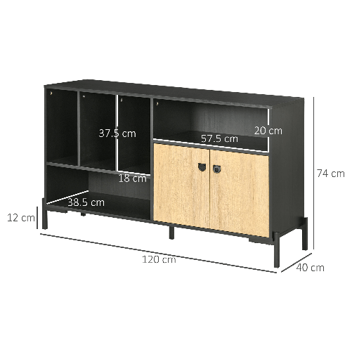 HOMCOM-Mobiletto-da-Salotto-a-Doppia-Anta-con-5-Ripiani-aperti-in-Truciolato-120x40x74cm