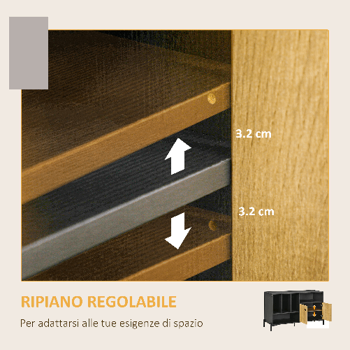 HOMCOM-Mobiletto-da-Salotto-a-Doppia-Anta-con-5-Ripiani-aperti-in-Truciolato-120x40x74cm