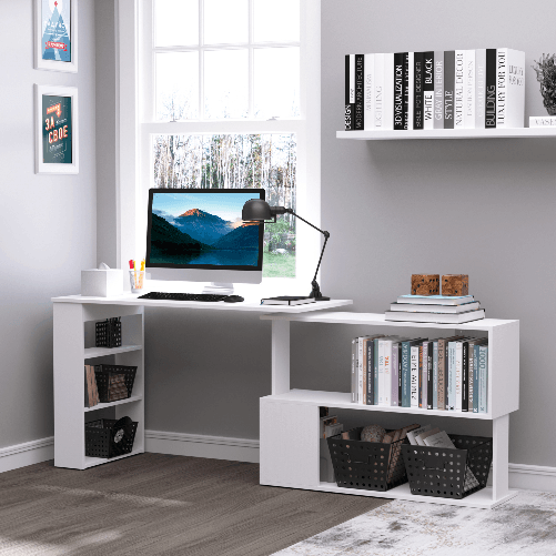 HOMCOM-Scrivania-ad-Angolo-con-5-Ripiani-120-x-100-x-74-5cm-Bianca