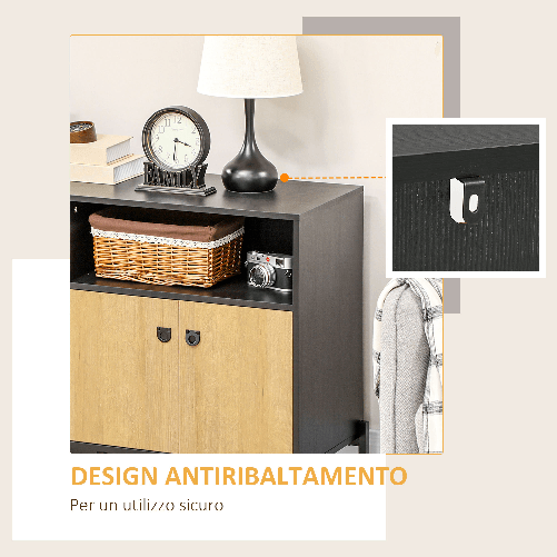 HOMCOM-Mobiletto-da-Salotto-a-Doppia-Anta-con-5-Ripiani-aperti-in-Truciolato-120x40x74cm